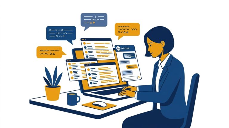 AI 이메일 자동화 일러스트 - 노트북과 이메일 창