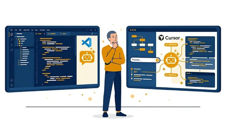Cursor vs VS Code 비개발자 비교 일러스트